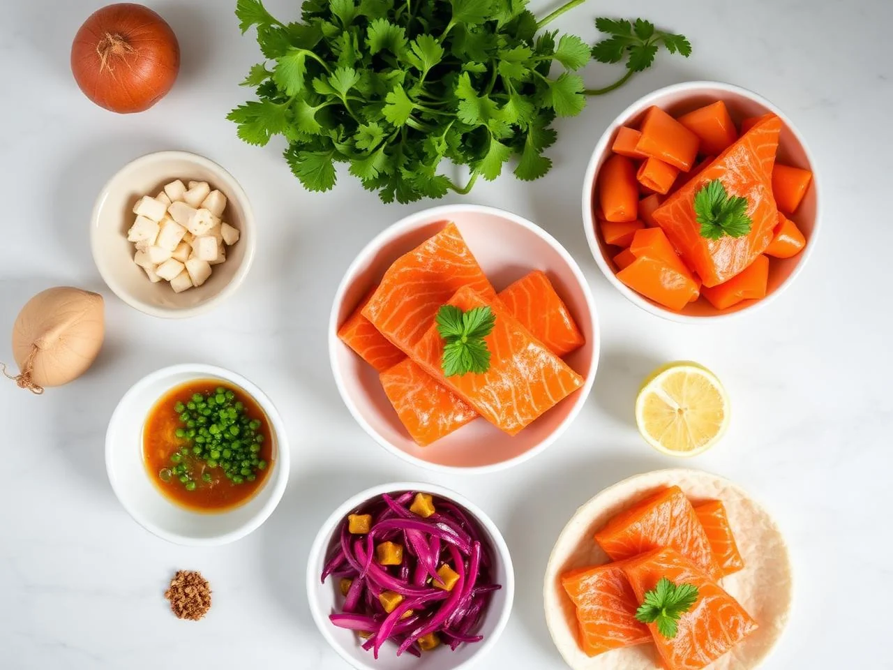 Ingredients for Korean Style Salmon Tacos