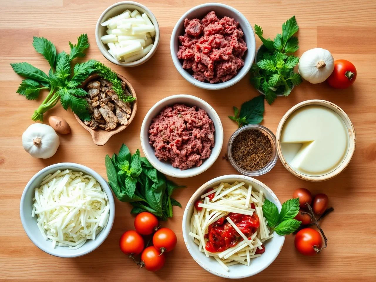Ingredients for Lasagna Bolognese
