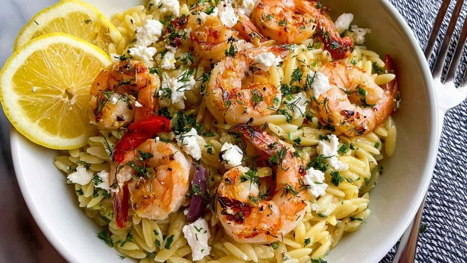 Lemon Feta Orzo with Shrimp