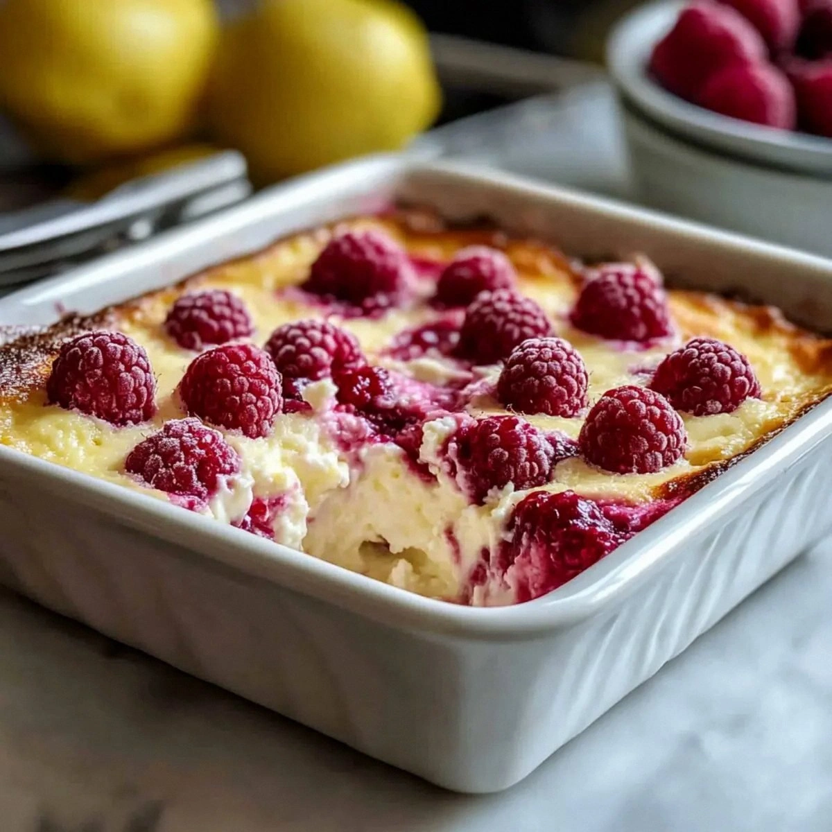 Lemon Raspberry Cottage Cheese Bake for a Creamy Morning Treat