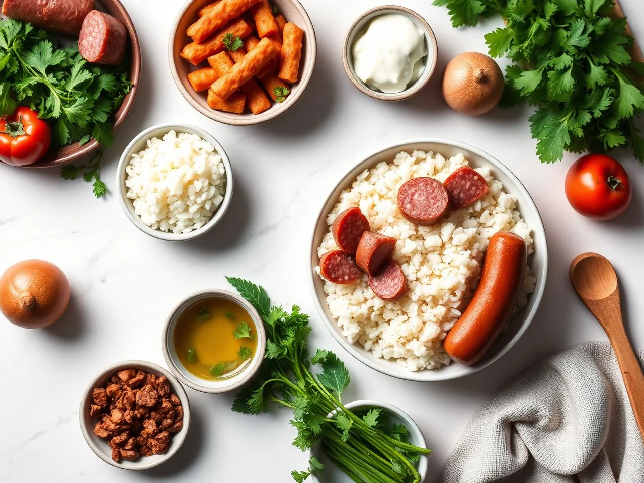 Ingredients for Louisiana Sausage And Rice Bowl