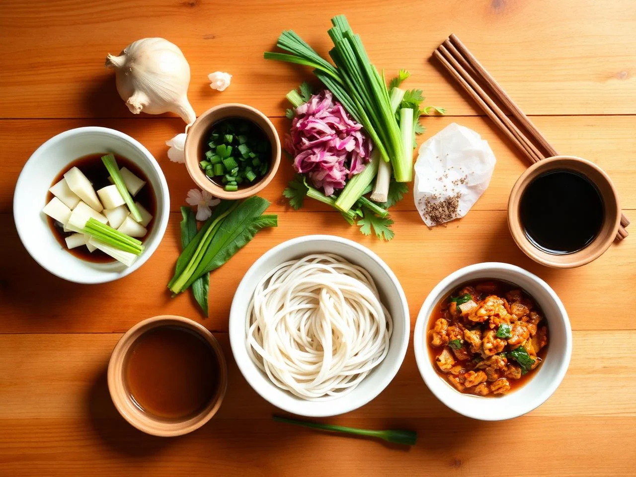 Ingredients for Malaysian Char Kway Teow Rice Noodle