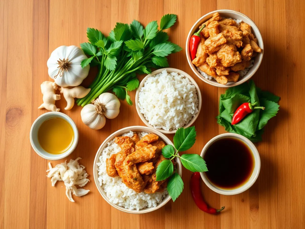 Ingredients for Malaysian Chicken Rendang Rice Bowl