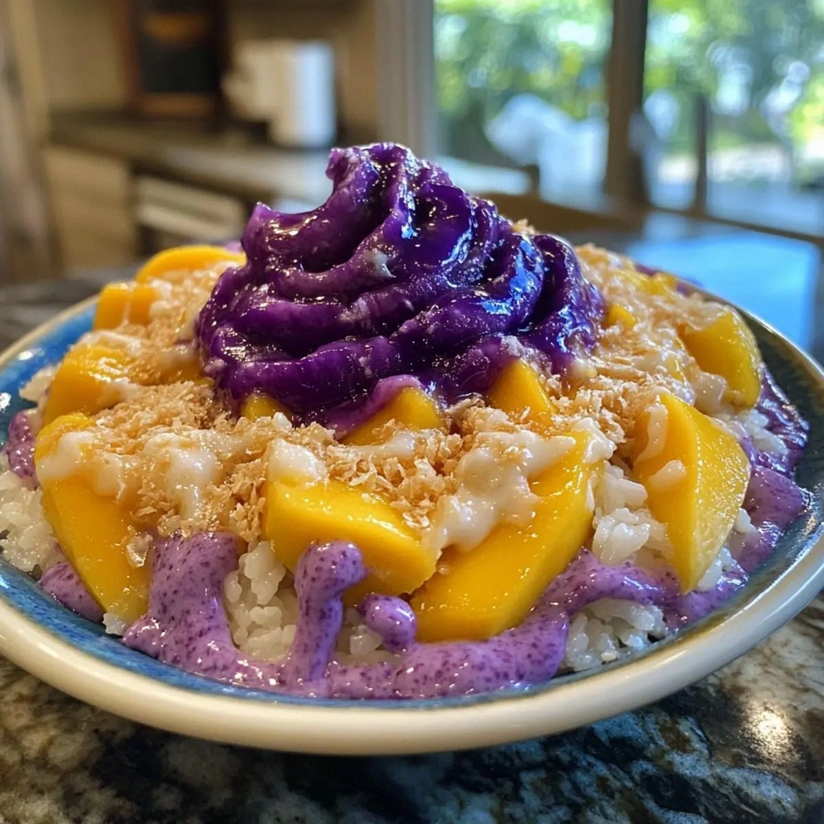 Mango Sticky Rice Delight with a Twist of Ube Magic