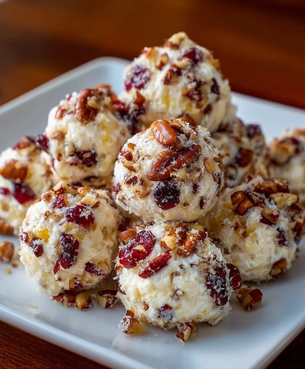 Mini Pineapple Cranberry Cheese Balls with Pecans