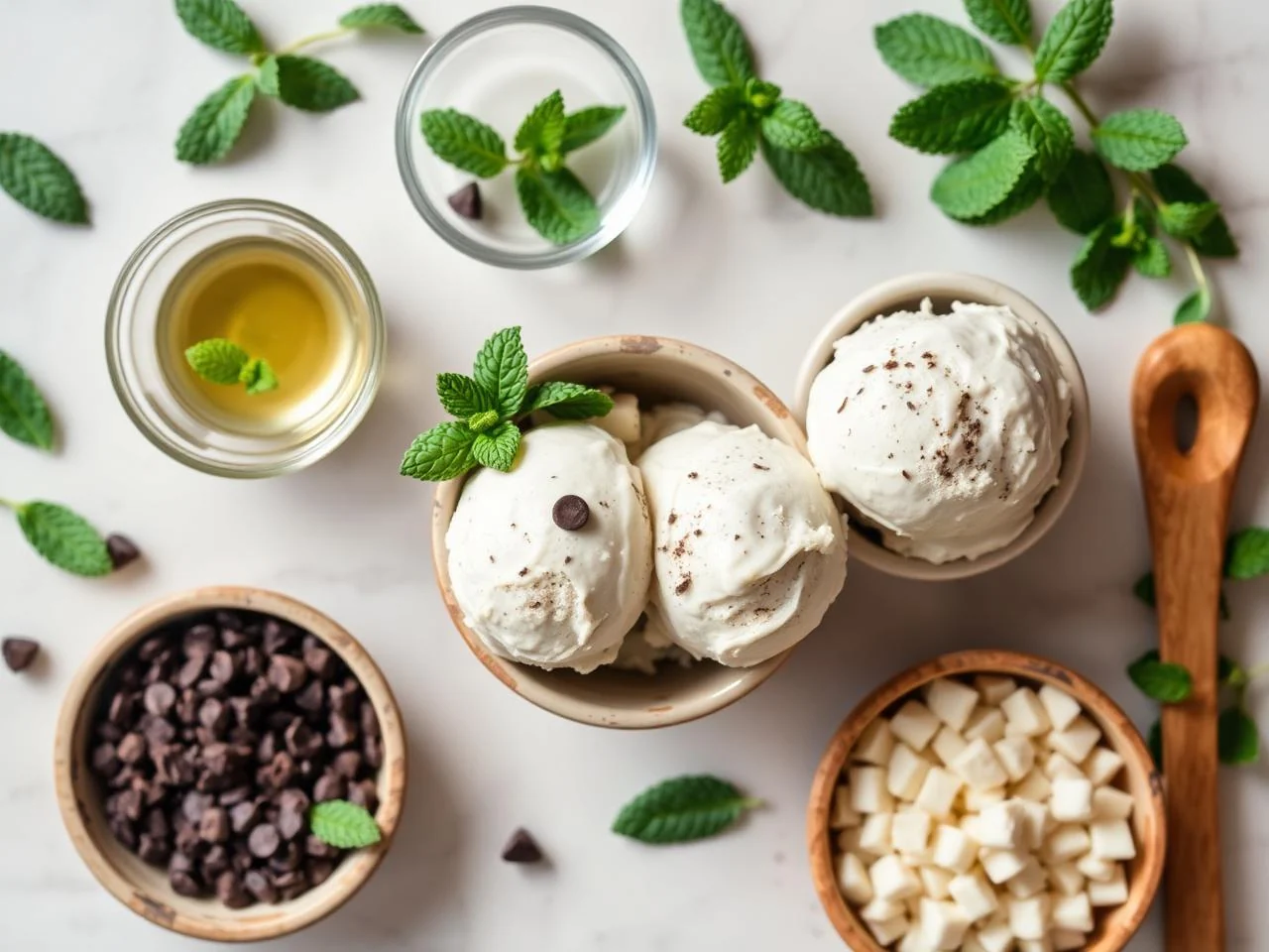 Ingredients for Mint Chocolate Chip Ice Cream