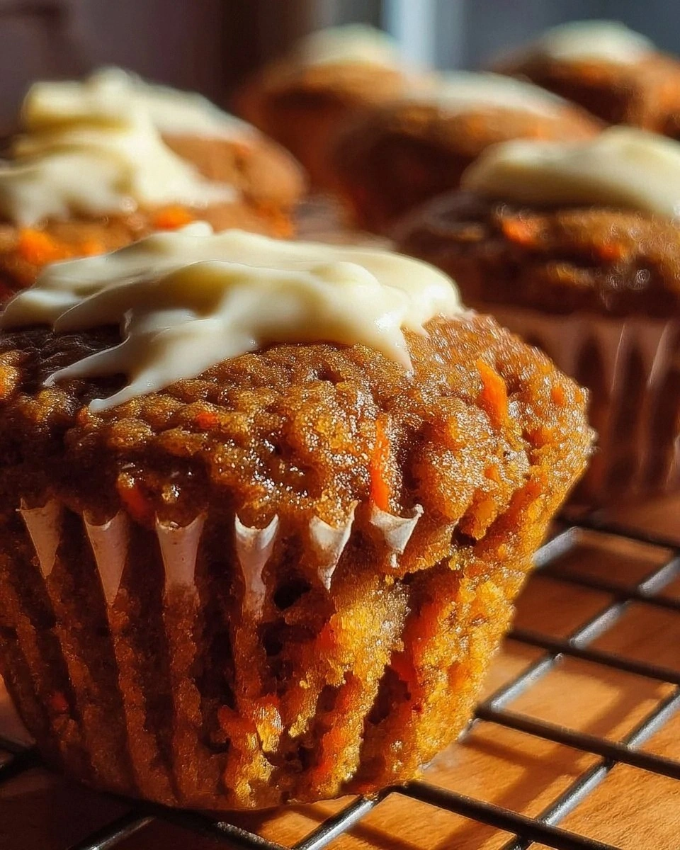 Moist Carrot Cake Muffins with Cream Cheese Topping