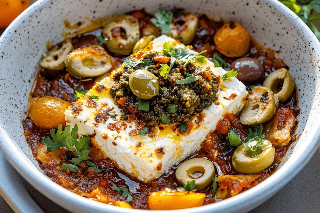 Moroccan Baked Feta with Olive