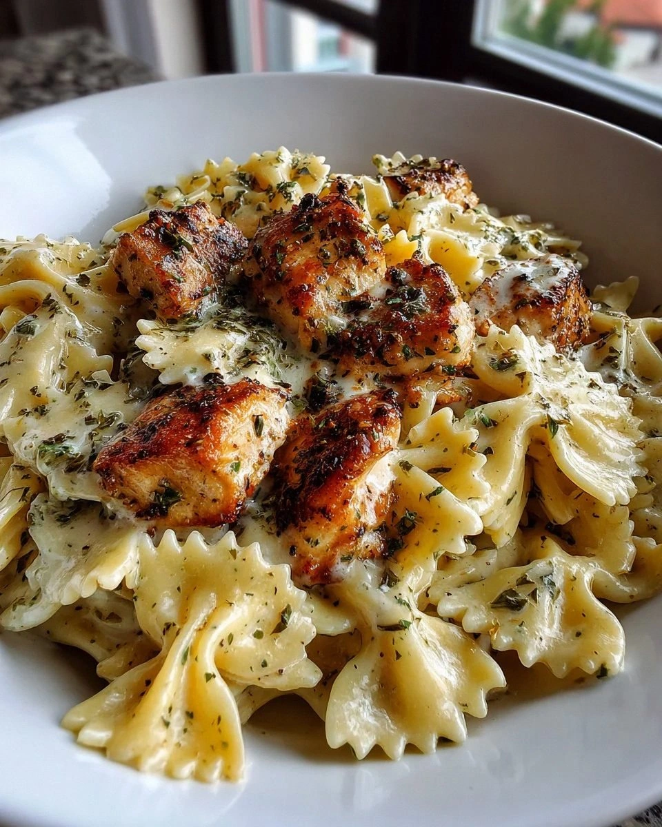 Mozzarella Garlic Butter Chicken Bowties in Cheesy Cream Delight