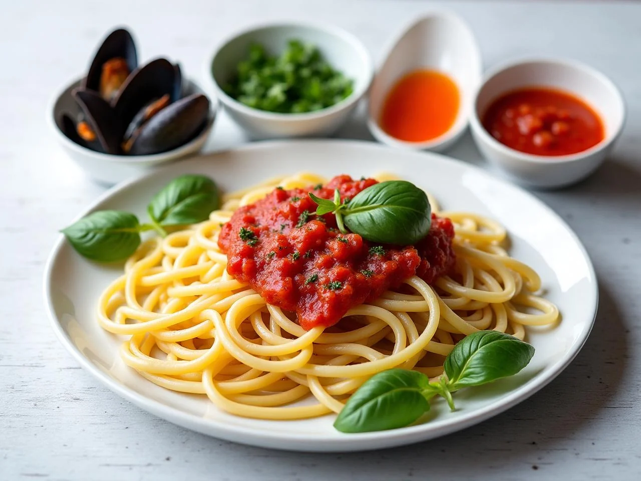 Ingredients for Mussels Marinara Pasta