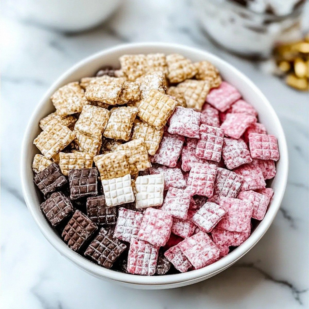 Neapolitan Puppy Chow: Irresistibly Crunchy Three-Way Treat