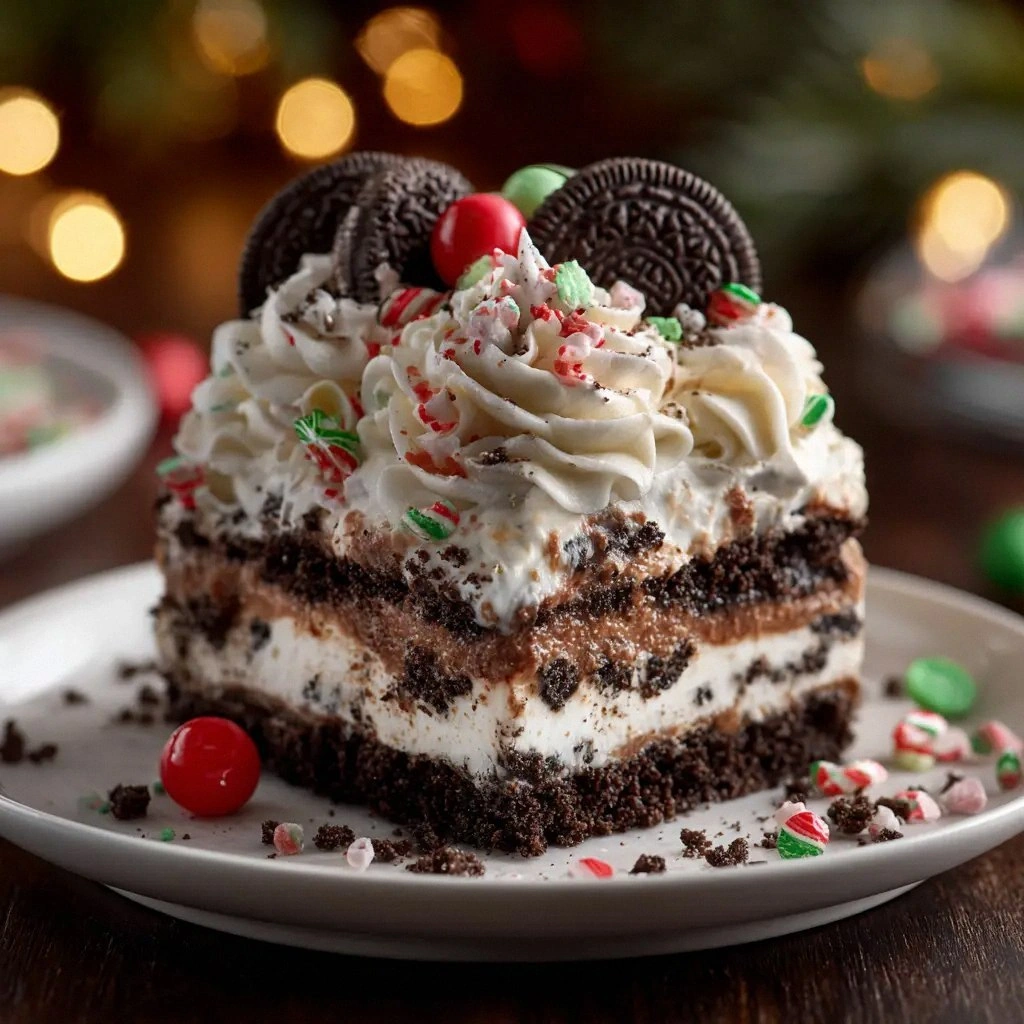 No-Bake Christmas Oreo Lasagna