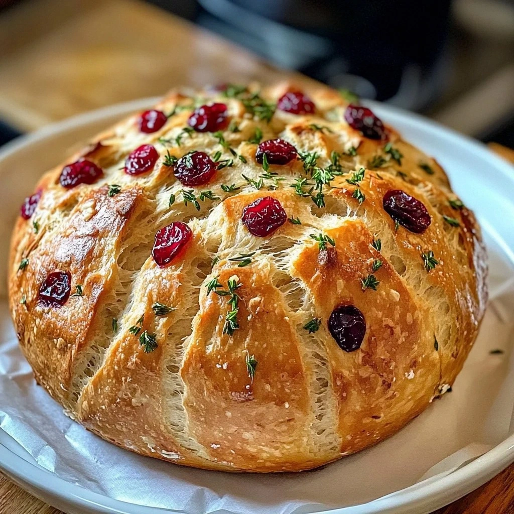No-Knead Cranberry & Herb Bread With Garlic Butter
