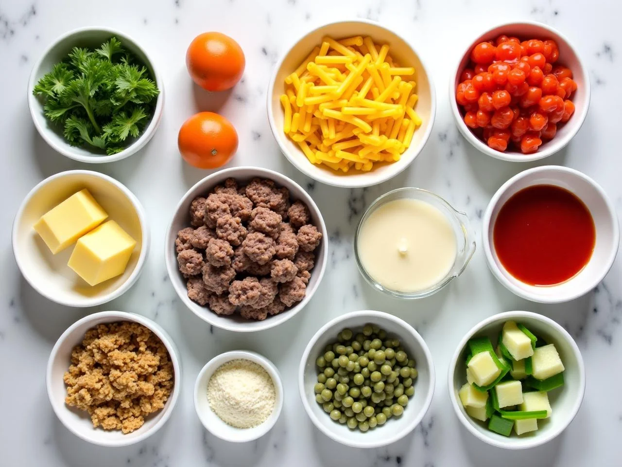 Ingredients for One-Pot Cheeseburger Pasta