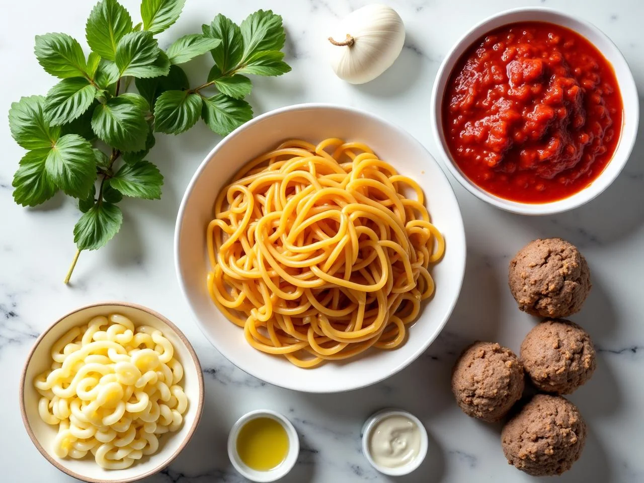 Ingredients for One-Pot Spaghetti and Meatballs
