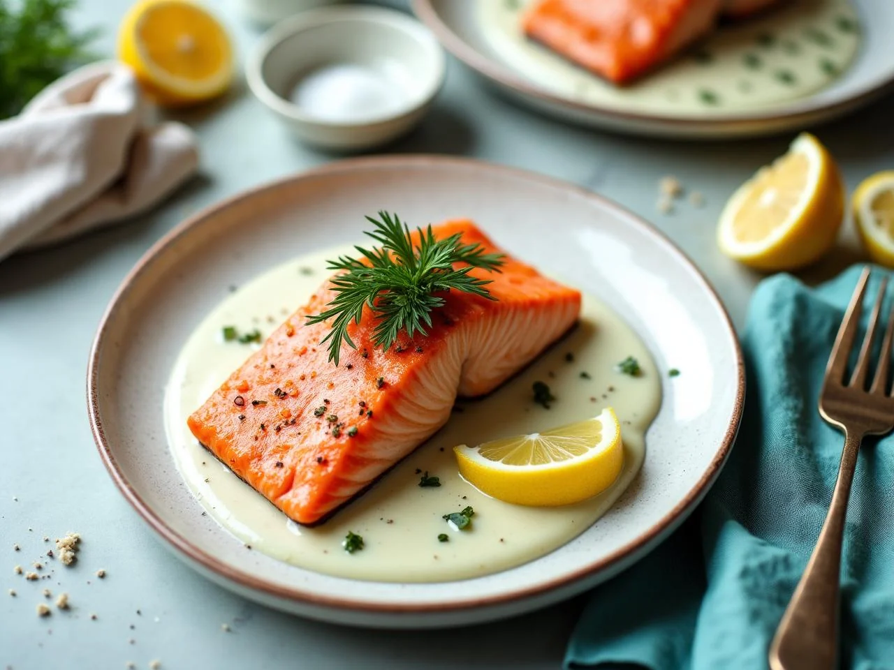 Pan-Seared Salmon with Dill Cream Sauce