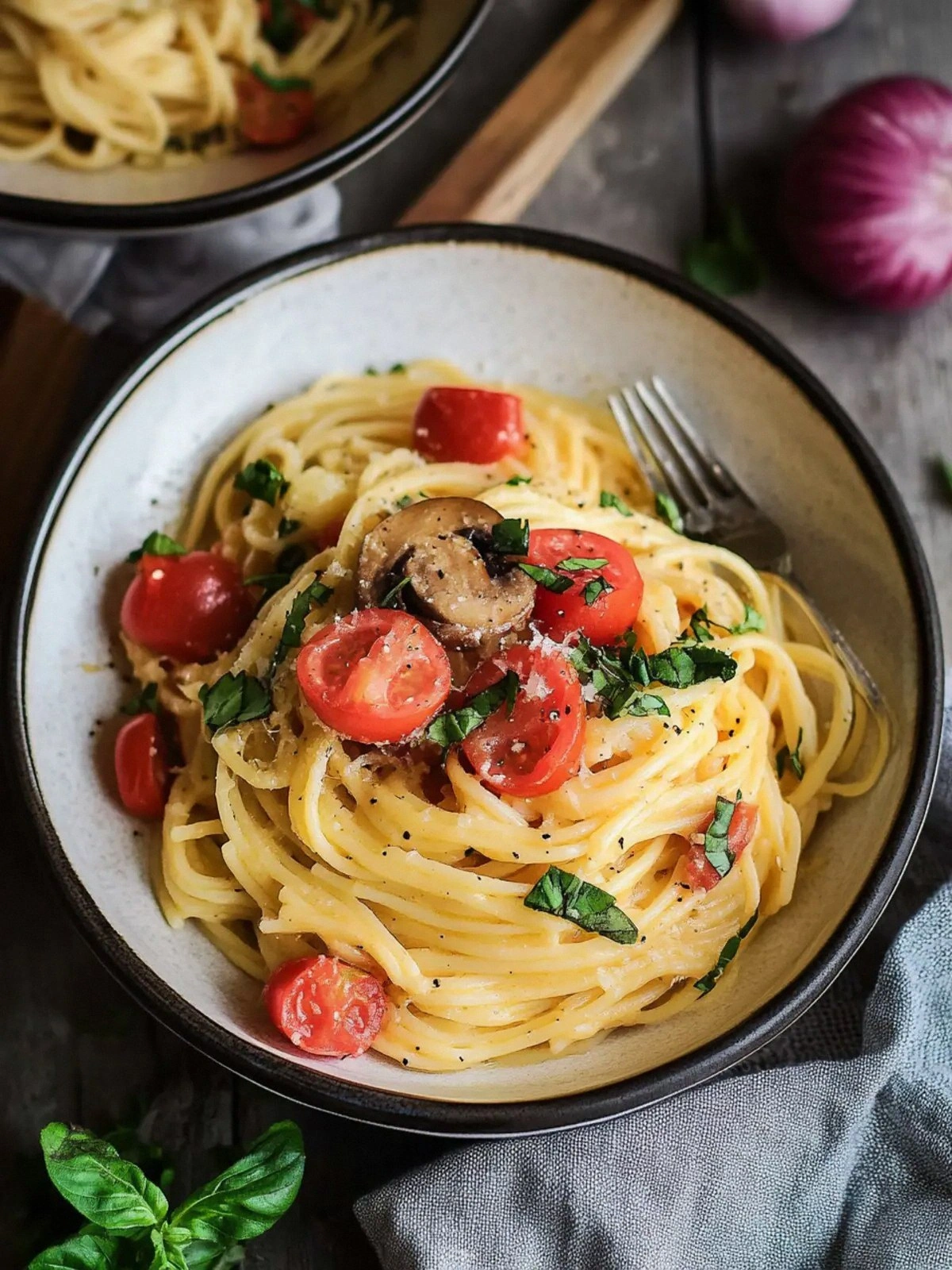 Pasta Huancaina with Mushroom 