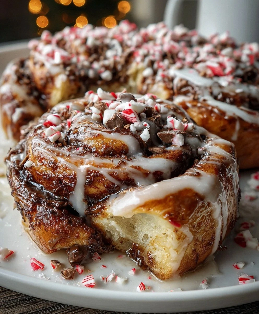 Peppermint Bark Cinnamon Rolls