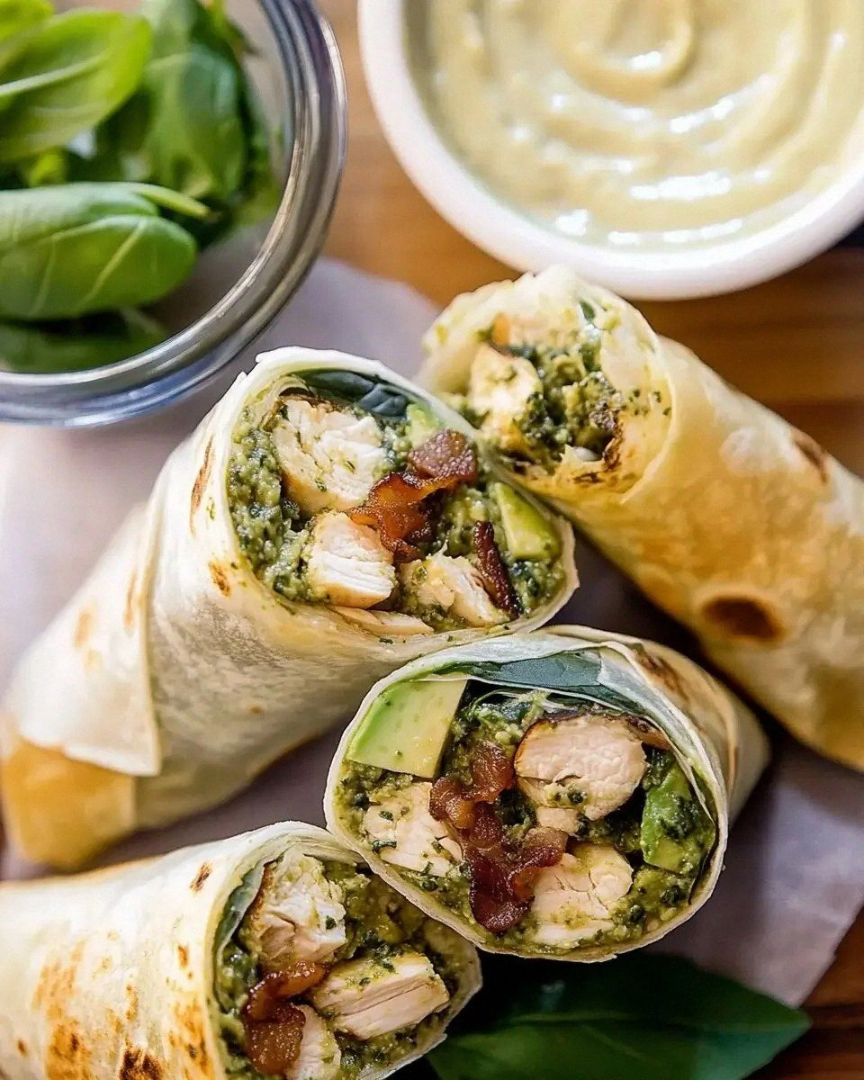 Pesto Chicken Avocado Bacon Salad Wraps are deliciously healthy!