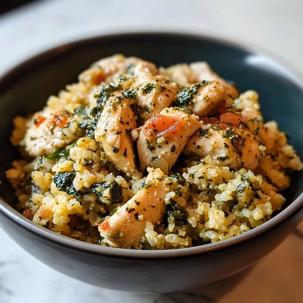 Pesto Chicken Cauliflower Rice