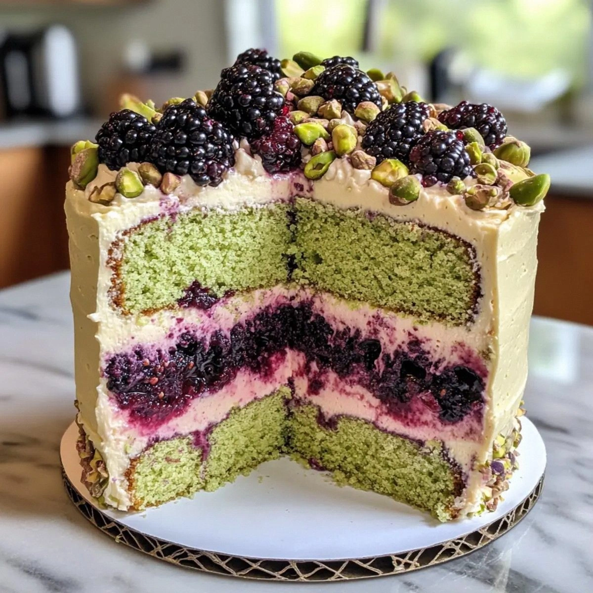 Pistachio and Blackberry Olive Oil Cake for a Flavorful Treat