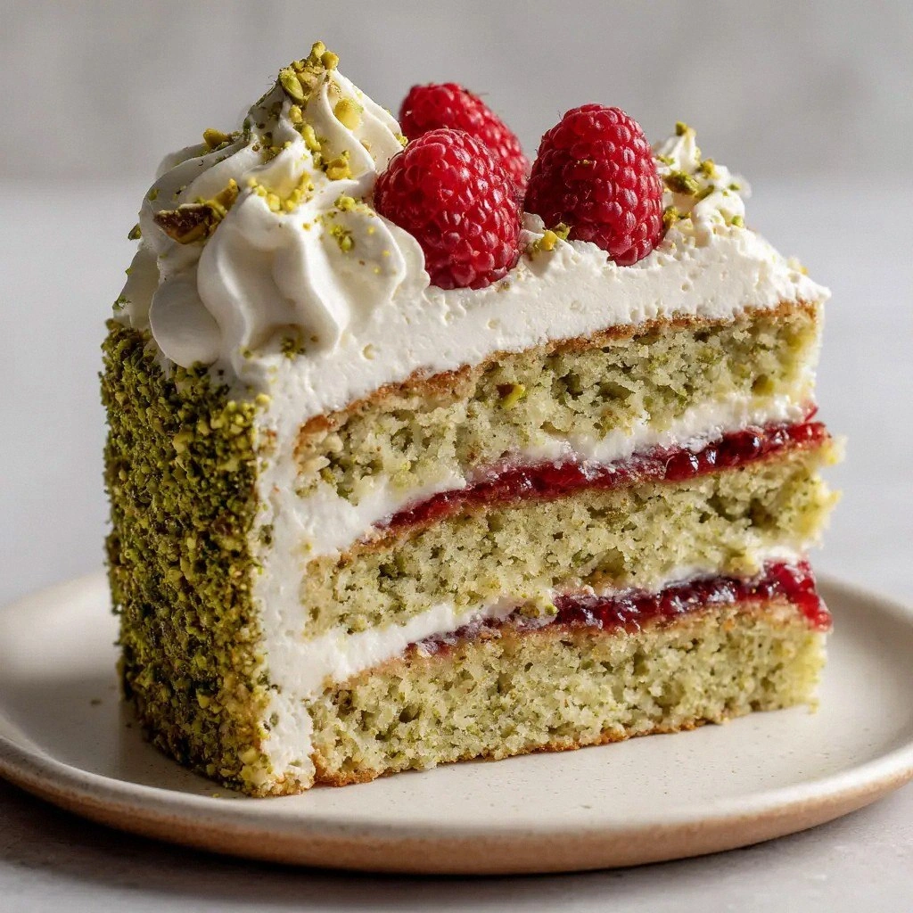Pistachio Raspberry Layer Cake