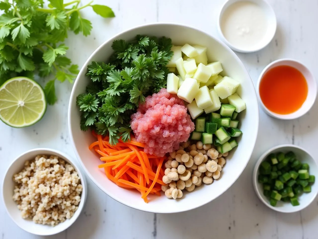 Ingredients for Poke Bowl with Tuna