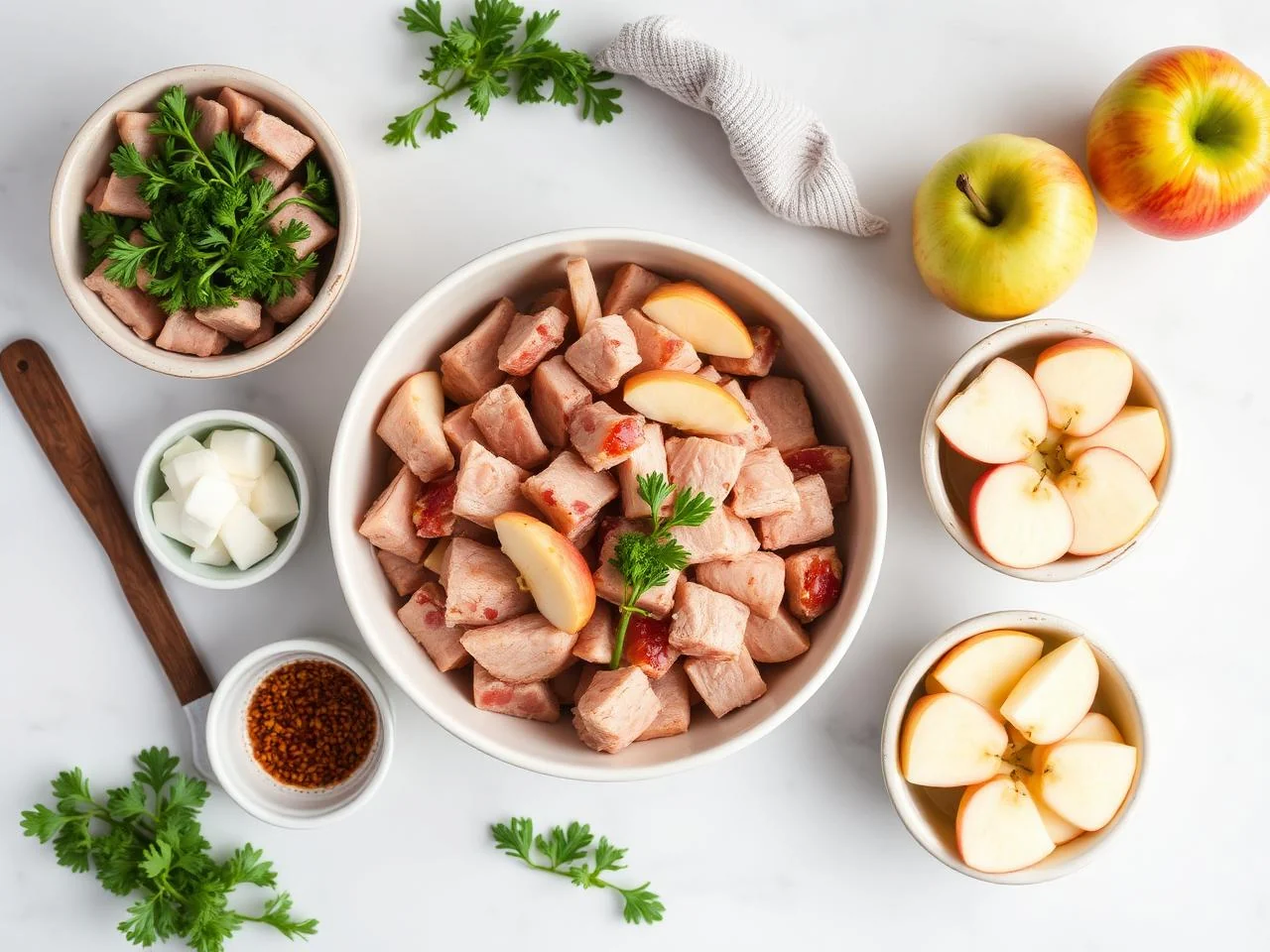 Ingredients for Pork And Bacon Skillet With Apples