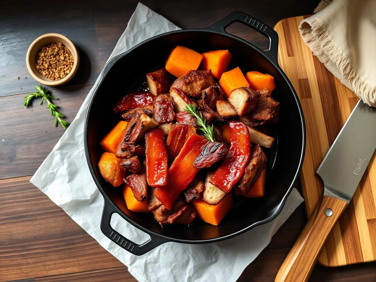 Pork And Bacon Skillet With Sweet Potatoes