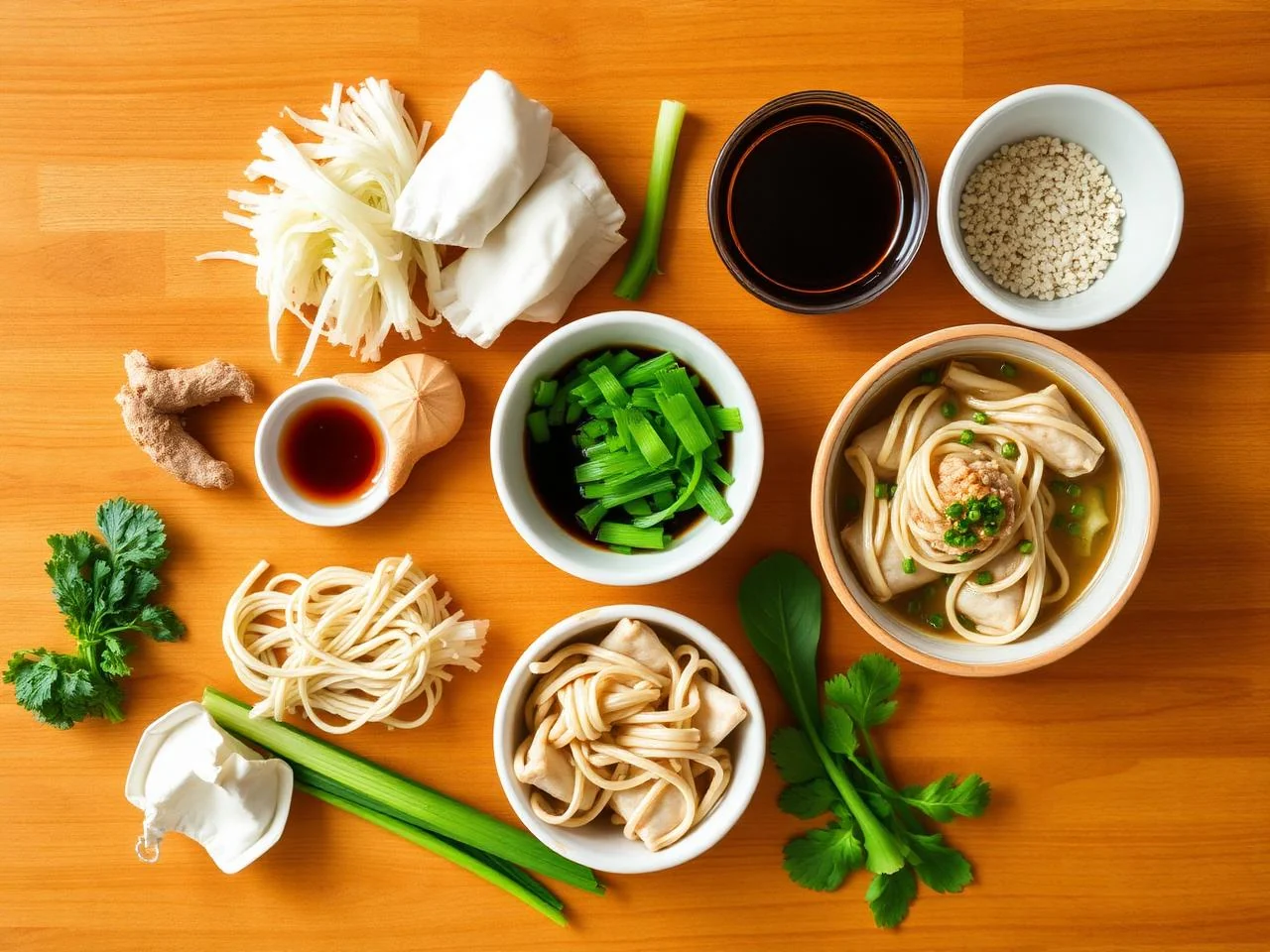 Ingredients for Pork Wonton Noodle Soup