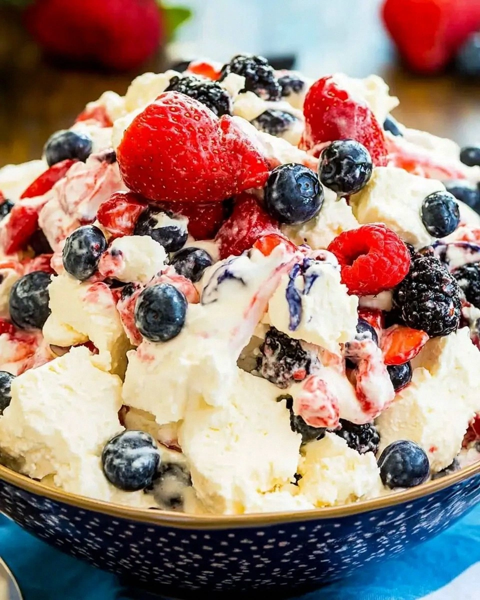 Red, White, and Blue Cheesecake Salad Recipe Delight!