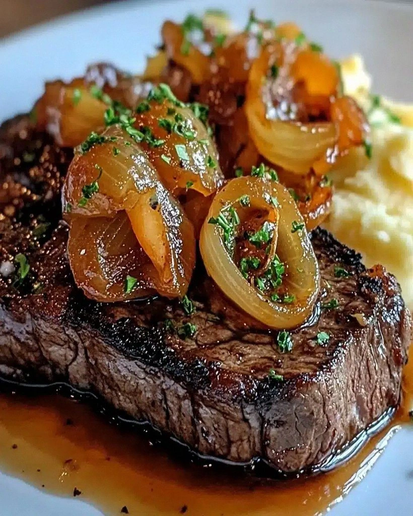 Ribeye Steak Recipe: Caramelized Onions & Mashed Potatoes