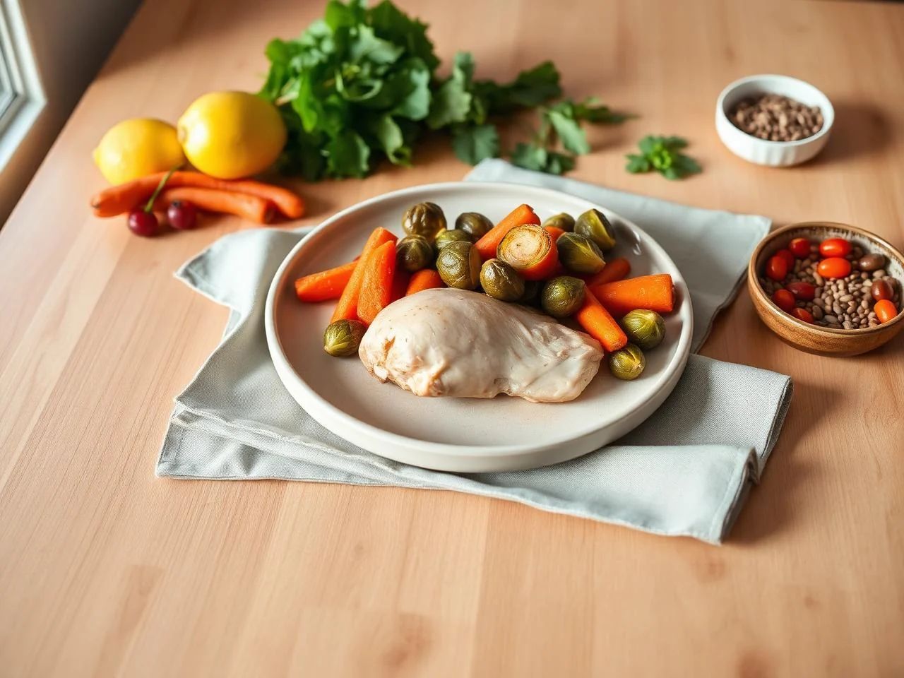 Roasted Chicken With Carrots And Brussels Sprouts