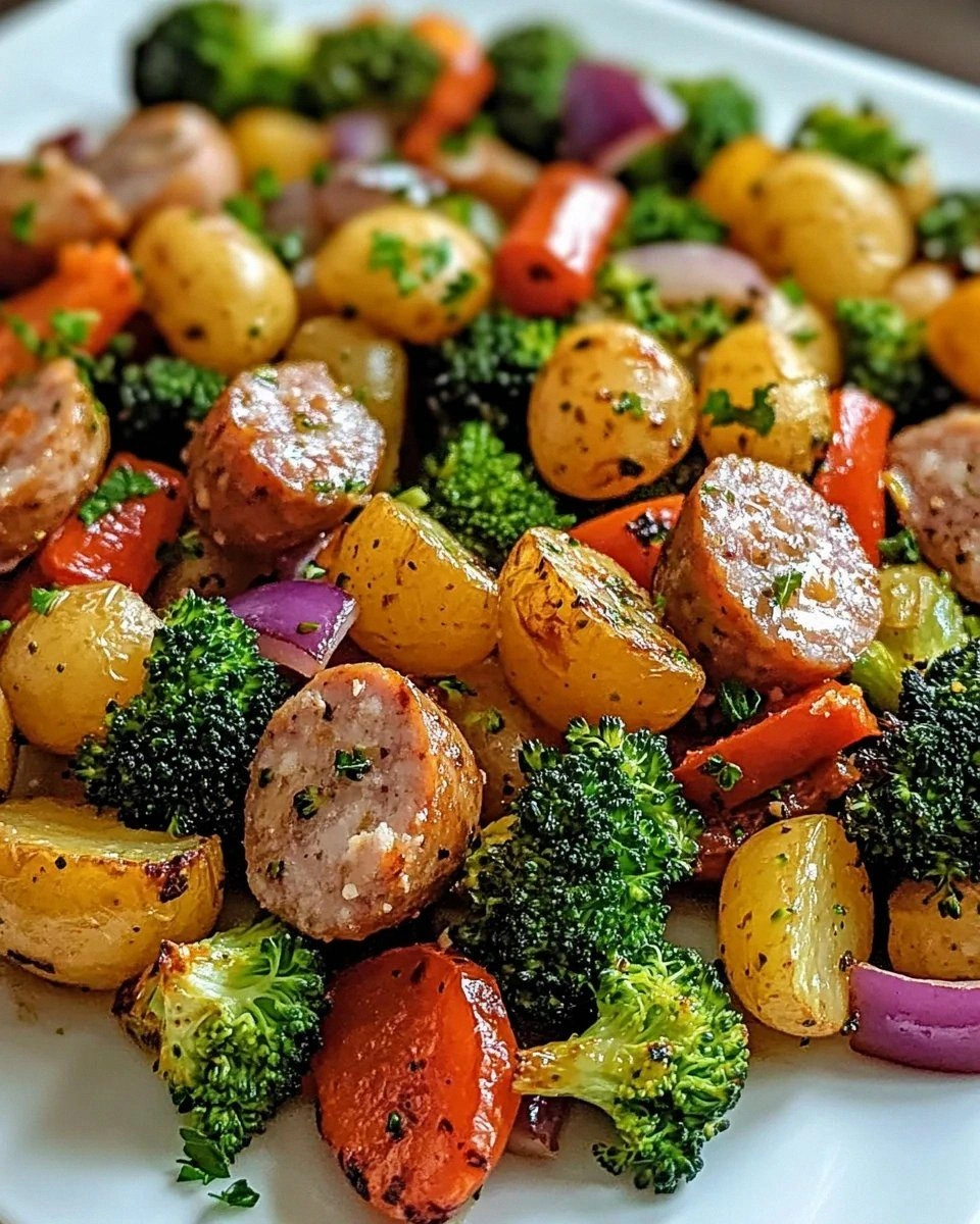 Roasted Veggie and Chicken Sausage Sheet is Delicious!