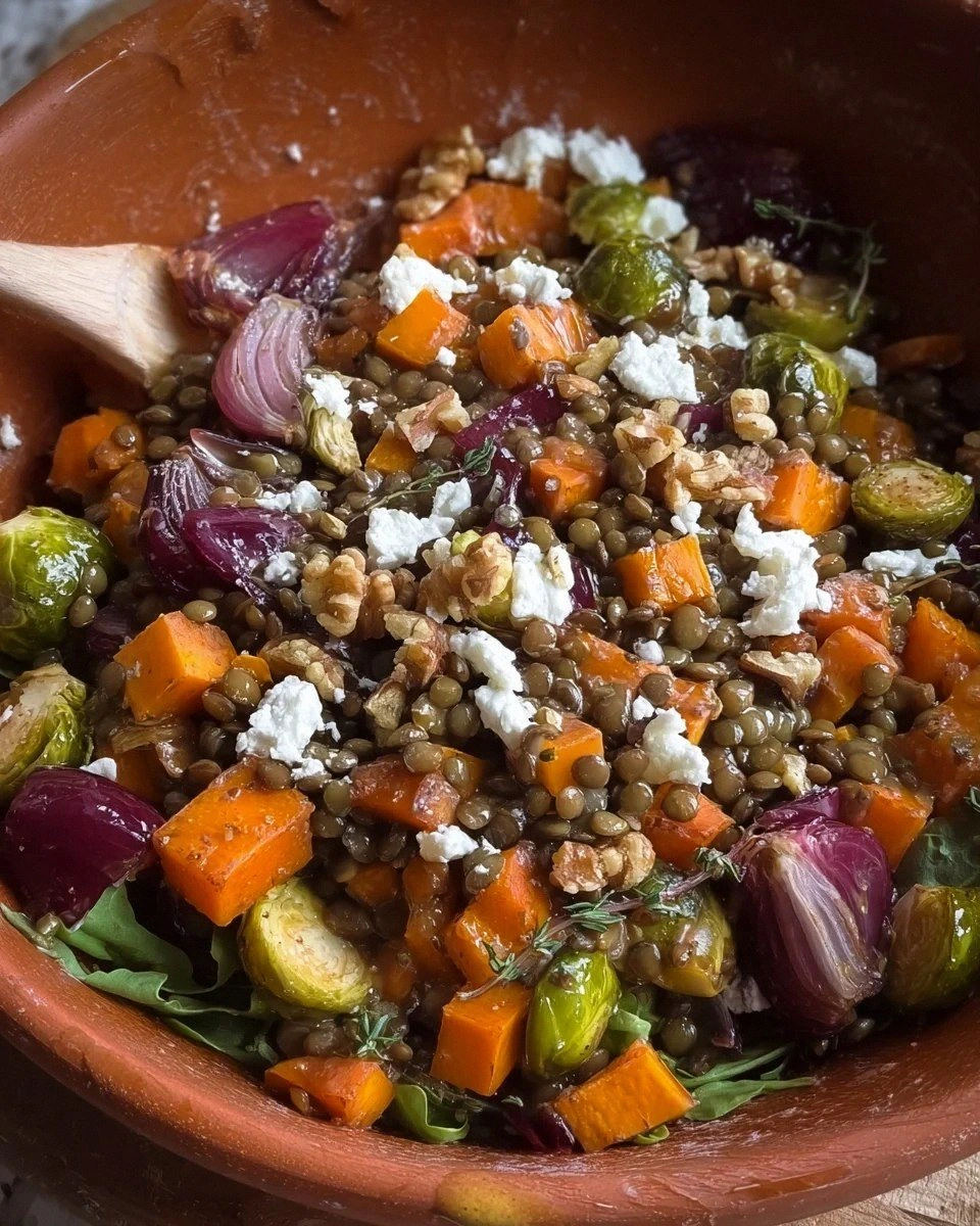 Roasted Veggie Lentil Salad with Maple-Mustard Dressing