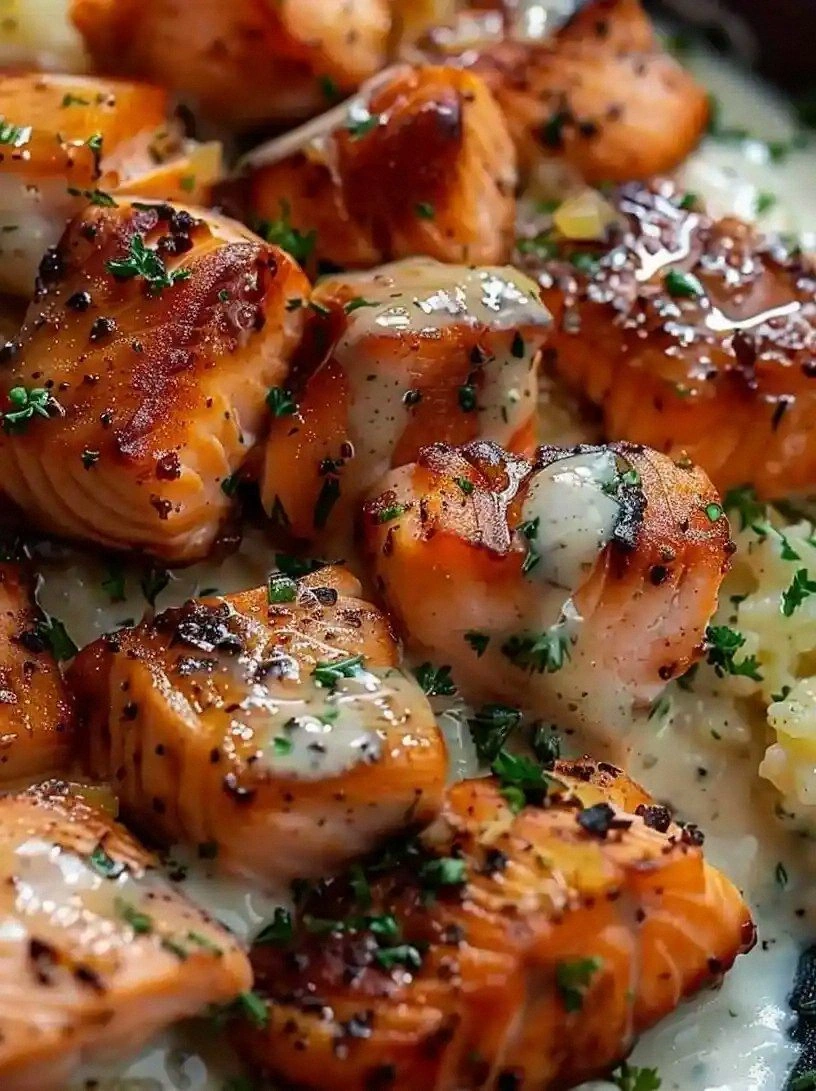Salmon Bites with Garlic Cream