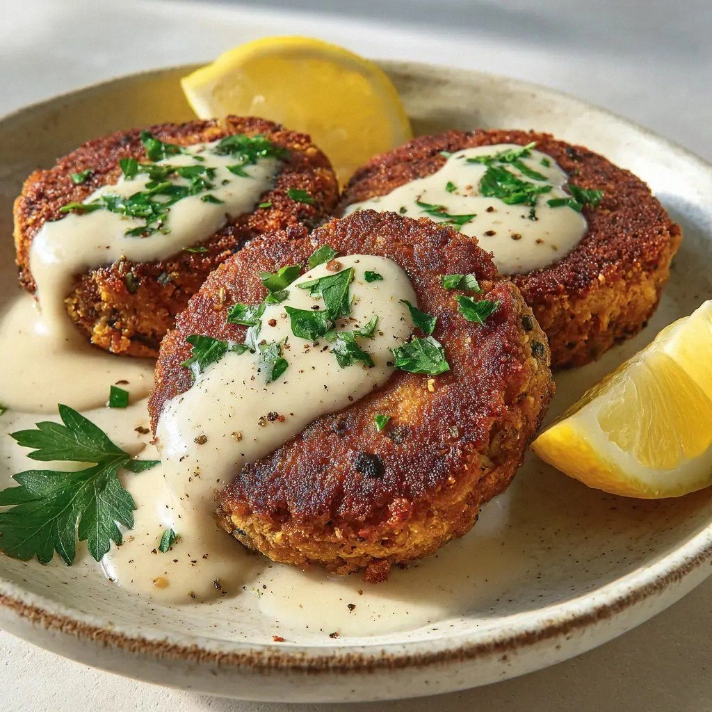 Salmon Patties with Creamy Lem