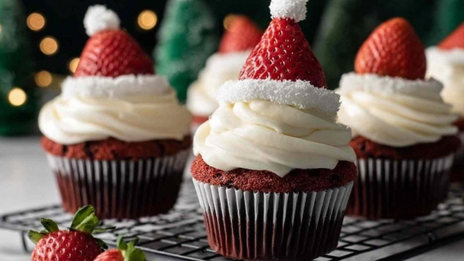 Santa Hat Chocolate Cupcakes