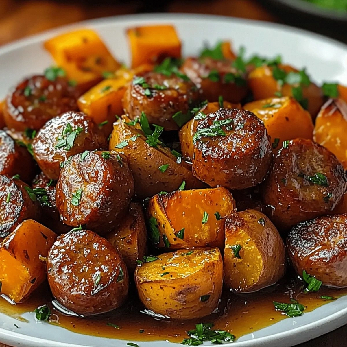 Sausage and Sweet Potatoes with Honey Garlic Sauce Bliss