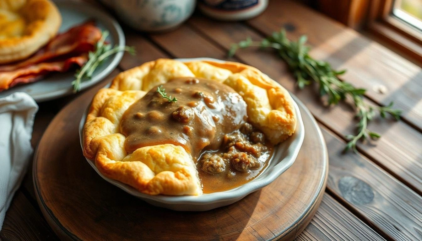 Sausage Gravy and Biscuit Pie: