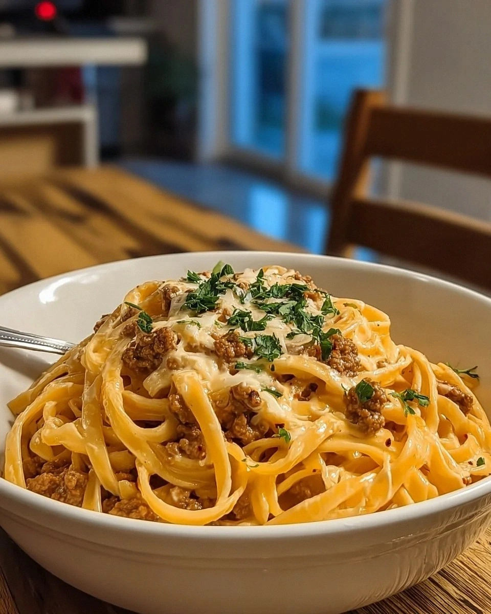 Savory Beef and Garlic Butter Linguine in Parmesan Cream