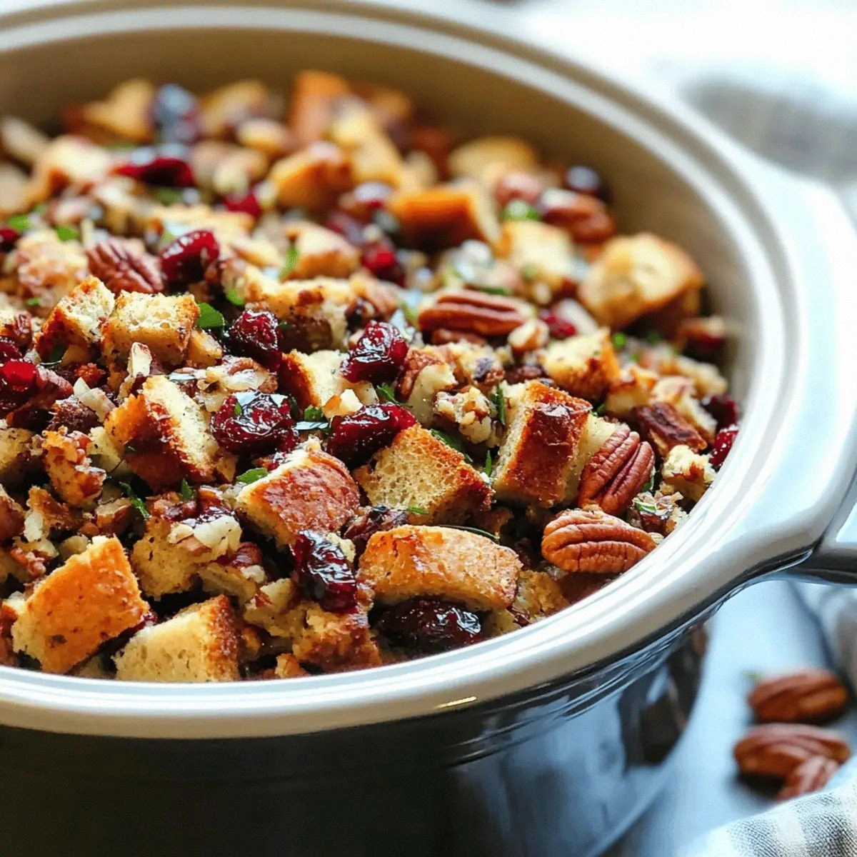 Savory Slow Cooker Cranberry Pecan Stuffing for Holiday Cheer