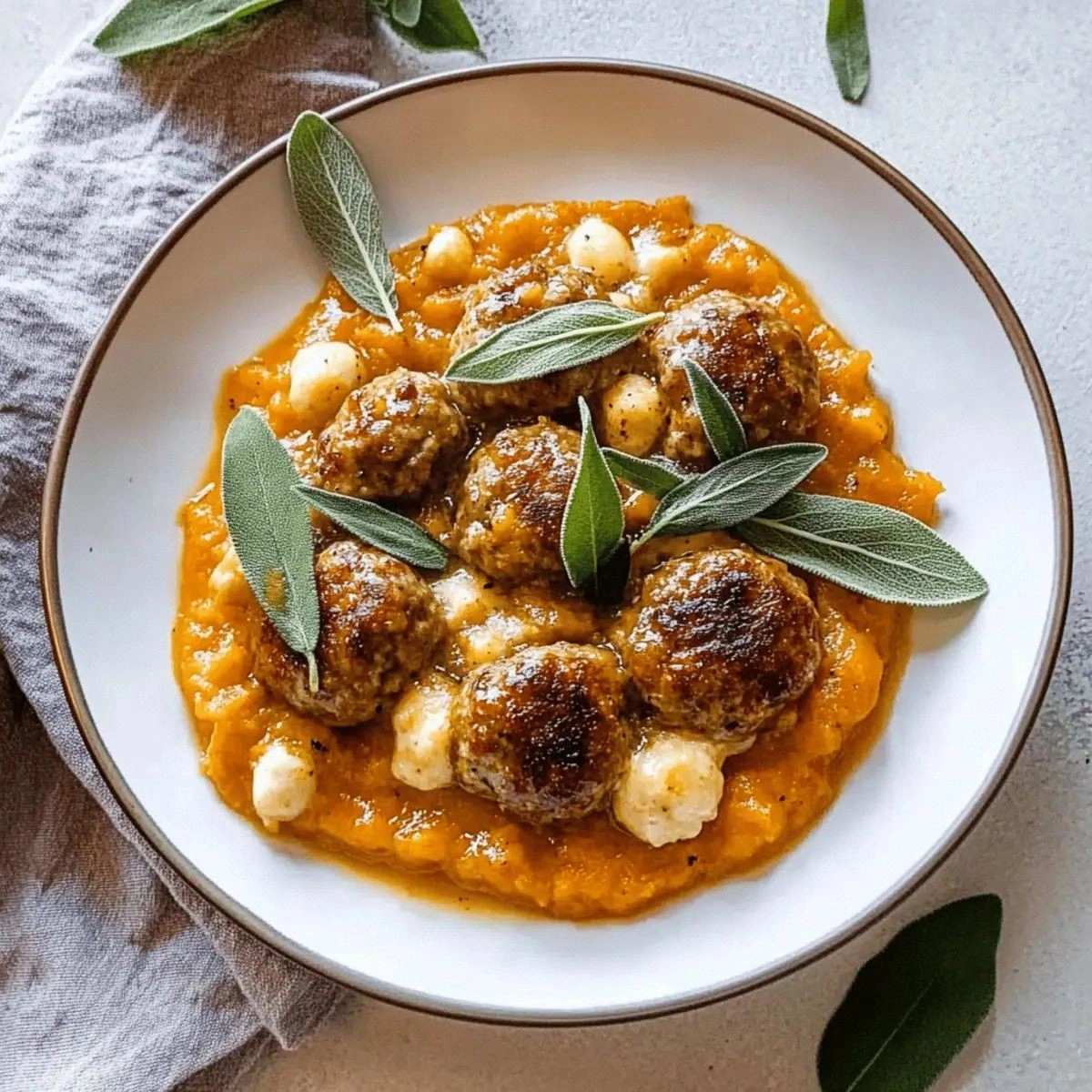 Savory Turkey Meatballs in Pumpkin Sage Sauce Delight