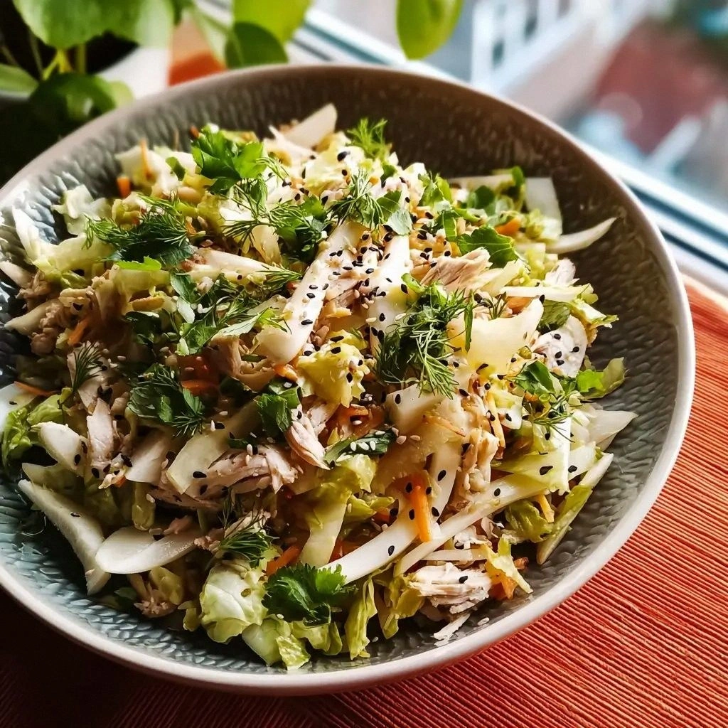 Sesame Kohlrabi and Chicken Sa