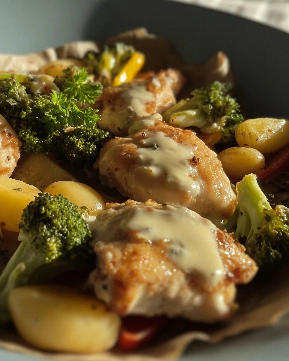 SHEET PAN HONEY MUSTARD CHICKEN THIGHS AND VEGGIES