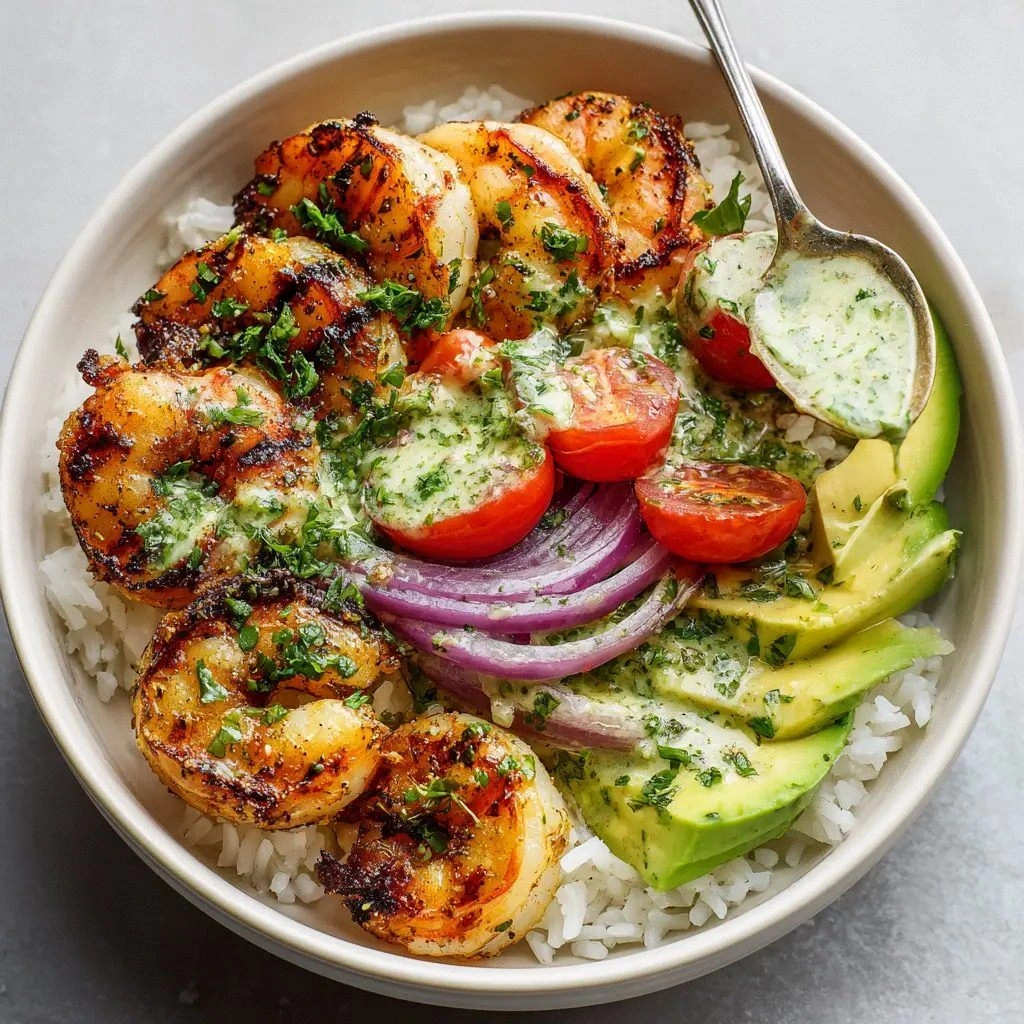 Shrimp and Avocado Rice Bowl: 