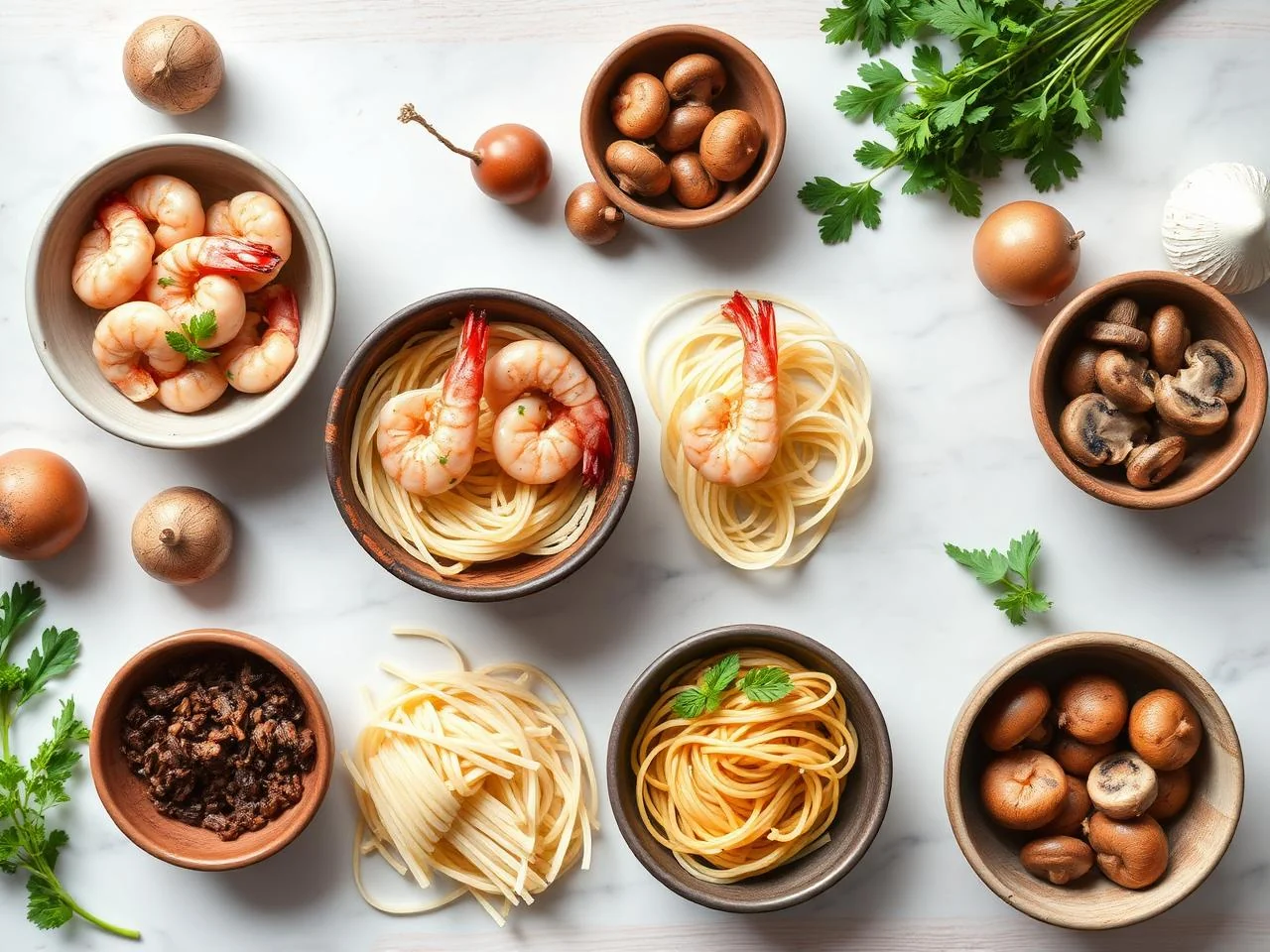 Ingredients for Shrimp And Mushroom Pasta