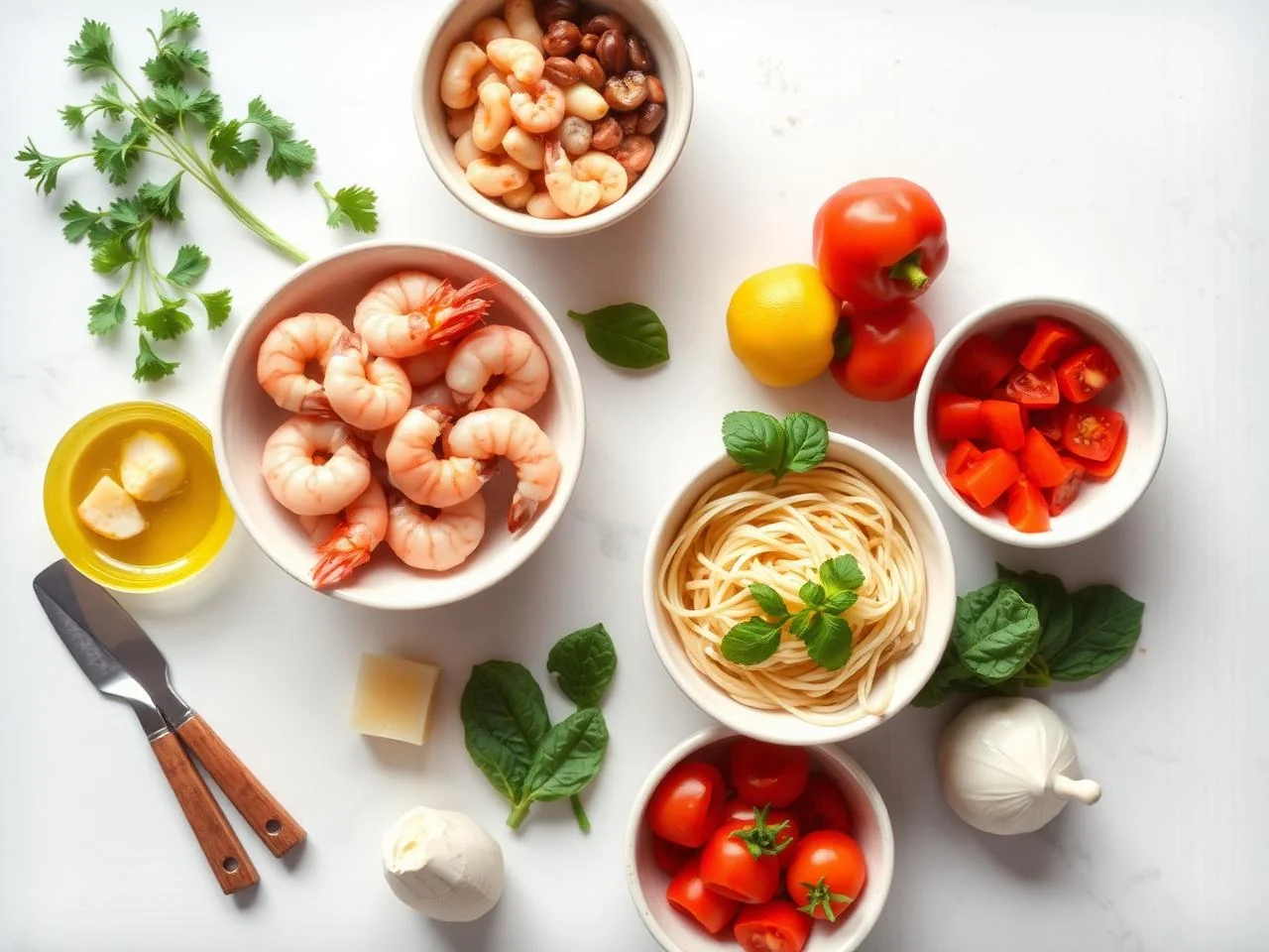 Ingredients for Shrimp And Vegetable Pasta