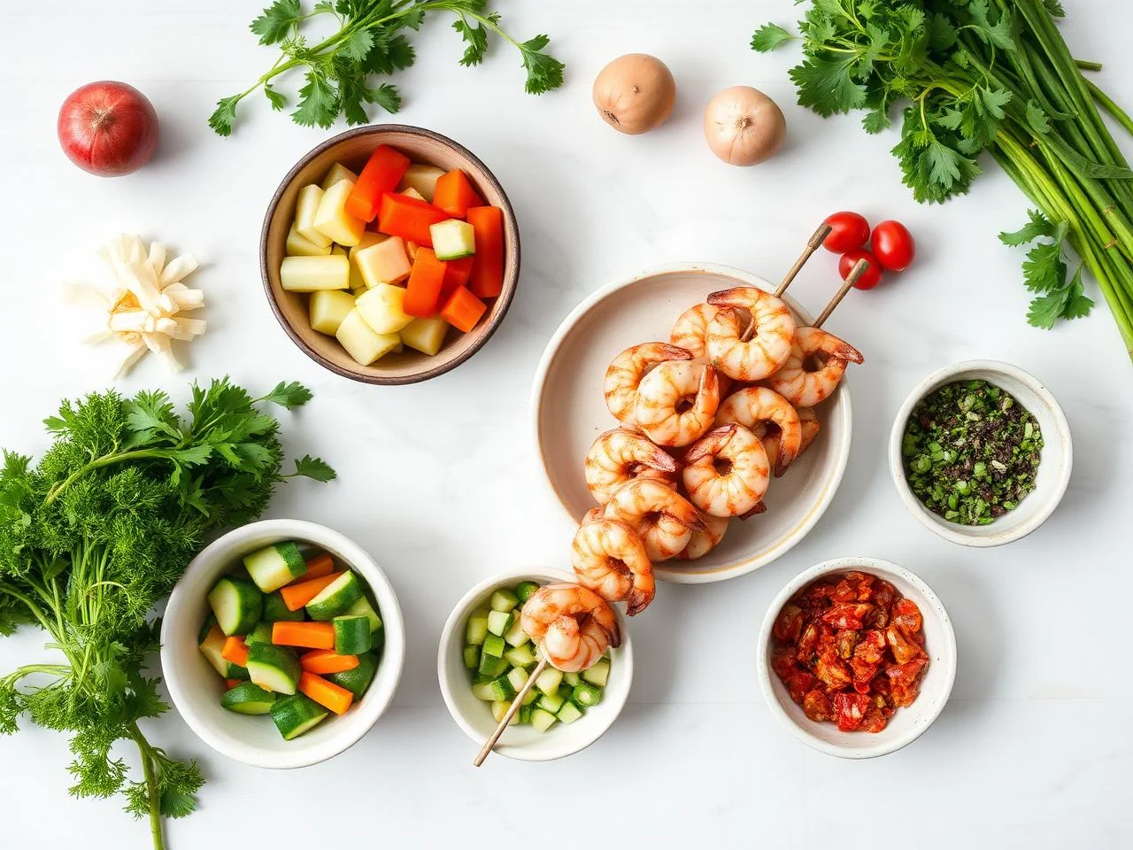 Ingredients for Shrimp And Vegetable Skewers