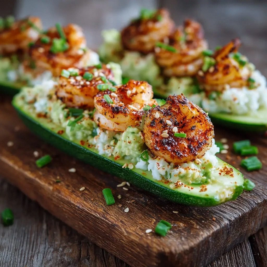 Shrimp Avocado Cucumber Boats: